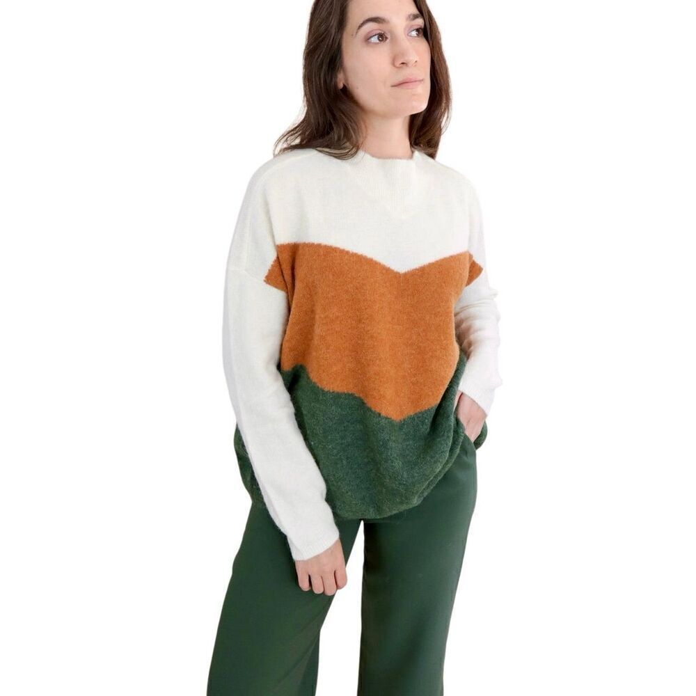 JUST Female Merle Collrblock Sweater size M Wool‎ Alpaca Blend Mountain View